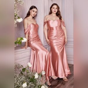 Dusty Rose Off The Shoulder Fitted Satin Dress